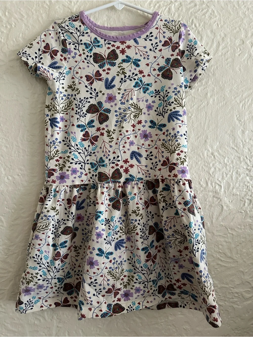 Mightly Girls Organic Cotton Short Sleeve Drop Waist Dress Botanical Flora 6 7